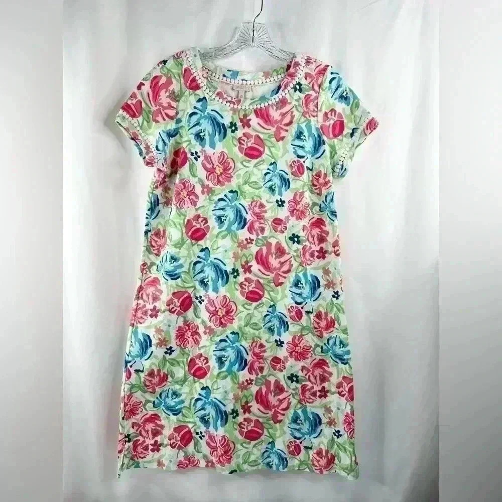 Talbots Petites Cotton Bright Floral Multicolor Knee Length Dress Size MP
